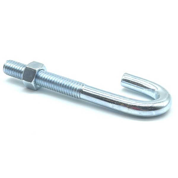 38X5JBZ 3/8-16 X 5 J-BOLT ZINC PLATED WITH HEX NUT - 2-1/4 THREAD LENGTH - 5/8 INSIDE HOOK DIAMETER